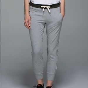 Lululemon All You Need Pant - Grey with Heathered Gator Green Waistband